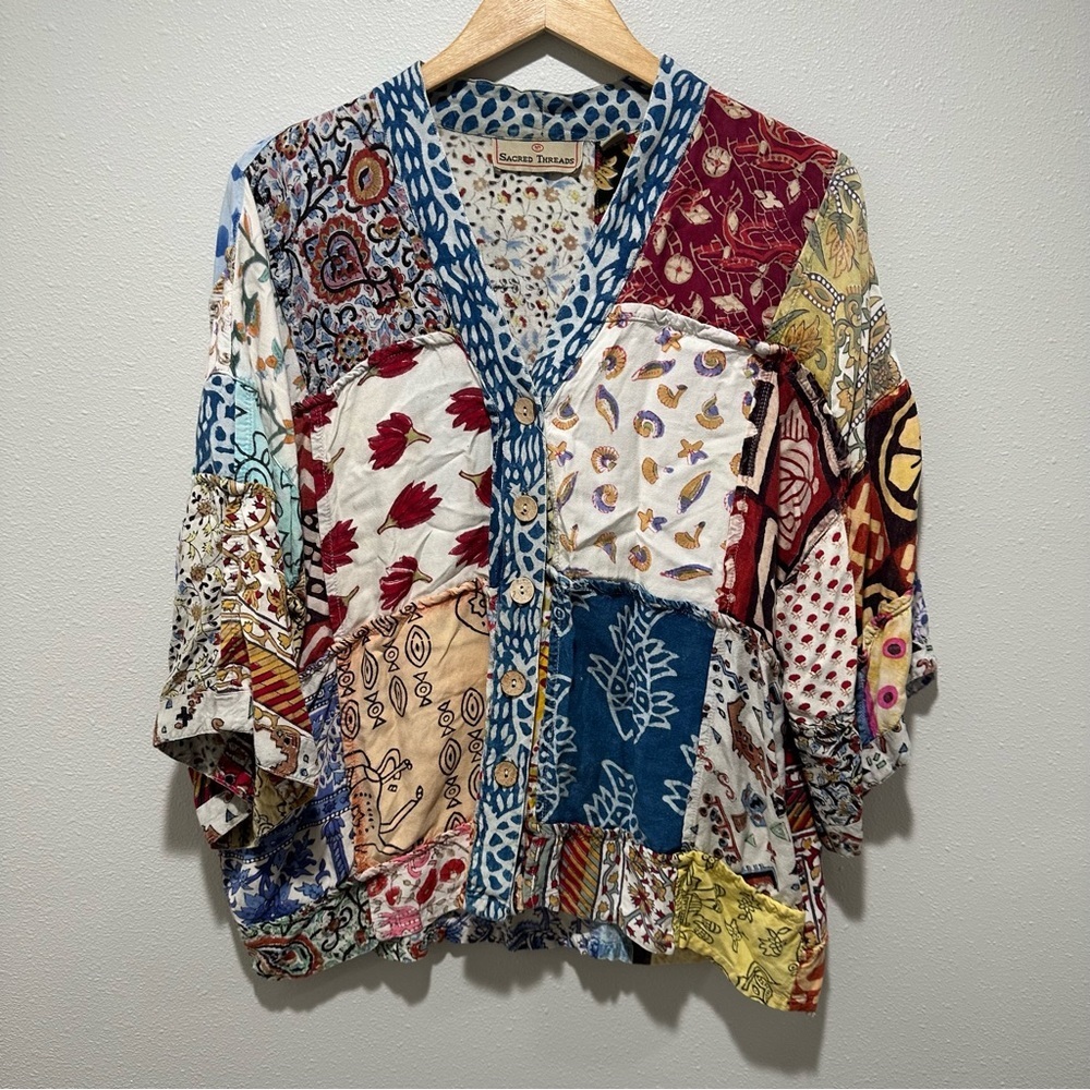 Sacred Threads Boho Patchwork Top - image 5